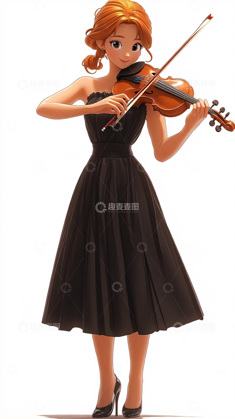 高清大图下载【趣麦麦图】红发女孩演奏小提琴