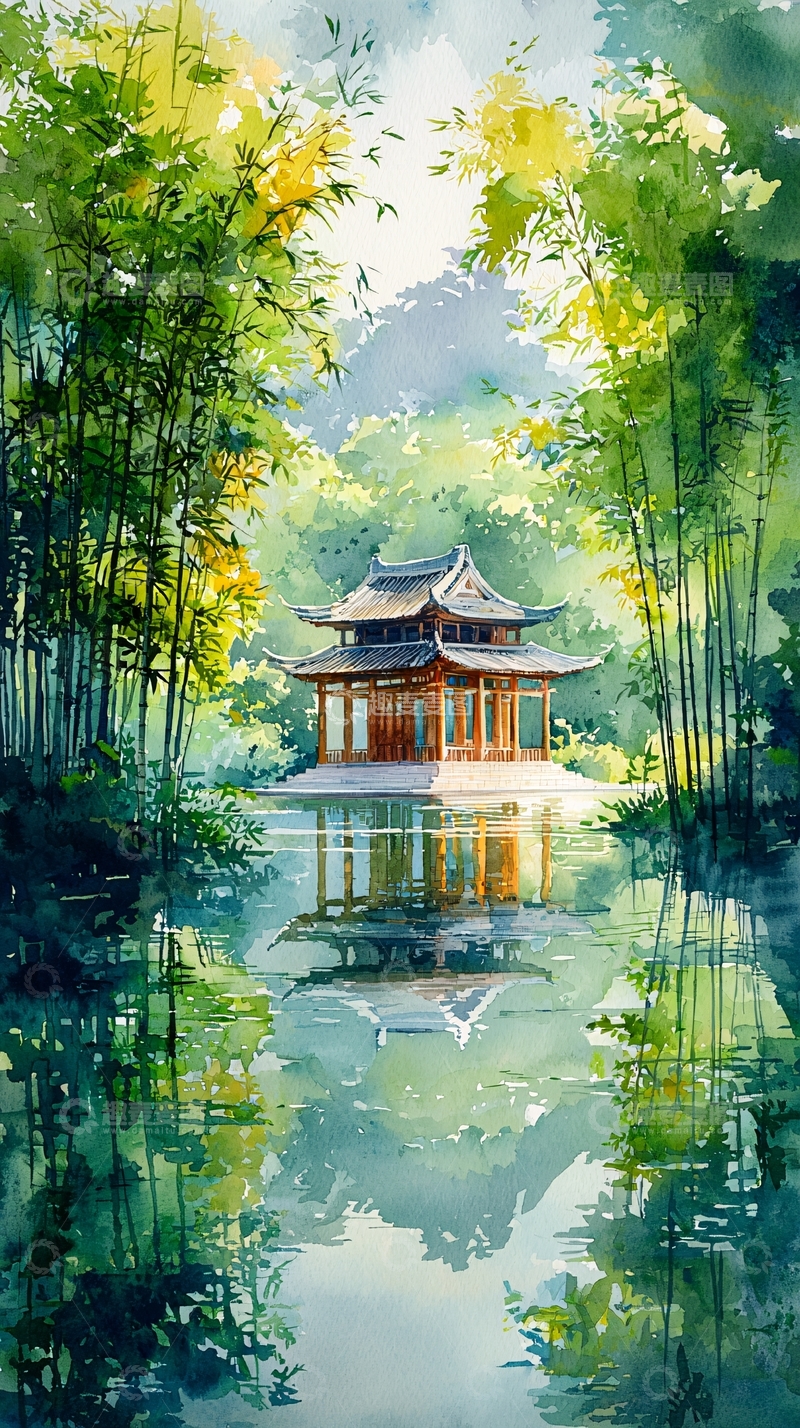 高清大图下载【趣麦麦图】水墨风格亭台楼阁