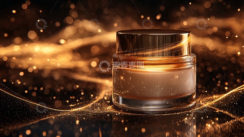 高清大图下载【趣麦麦图】金色光芒下的护肤品