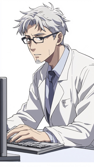 白发眼镜男医生电脑