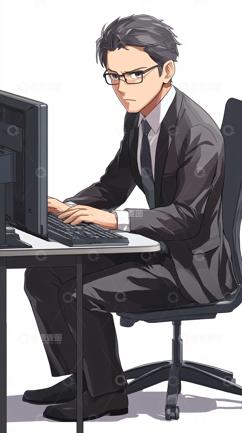 高清大图下载【趣麦麦图】西装革履男士电脑办公