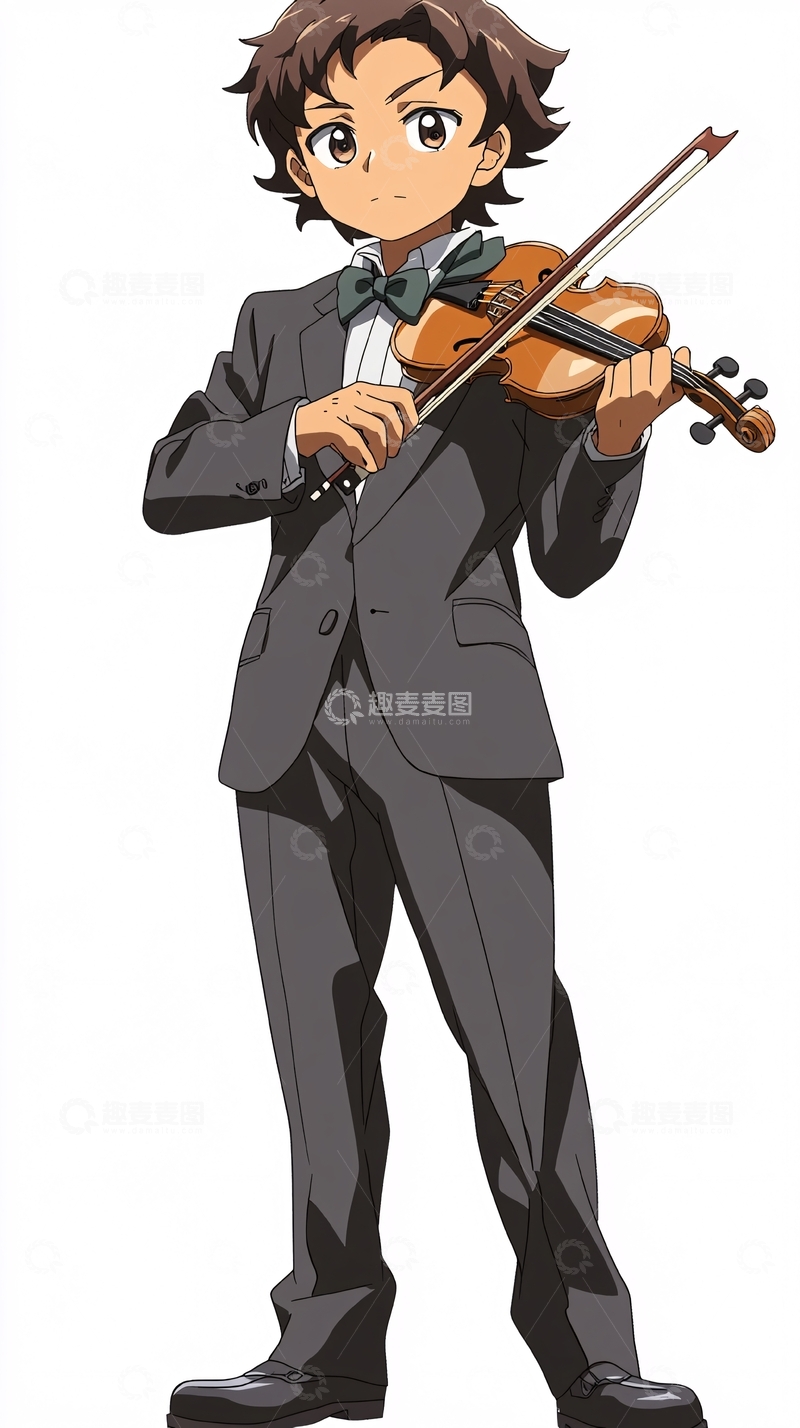 高清大图下载【趣麦麦图】穿着西装拉小提琴的少年