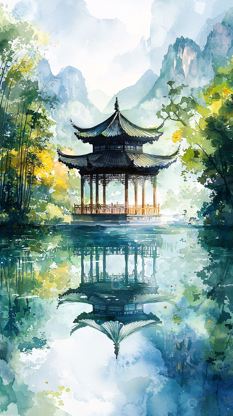 高清大图下载【趣麦麦图】中国风水墨亭台山水