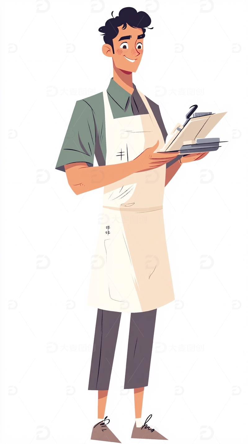 高清大图下载【趣麦麦图】穿着围裙的年轻男性服务员