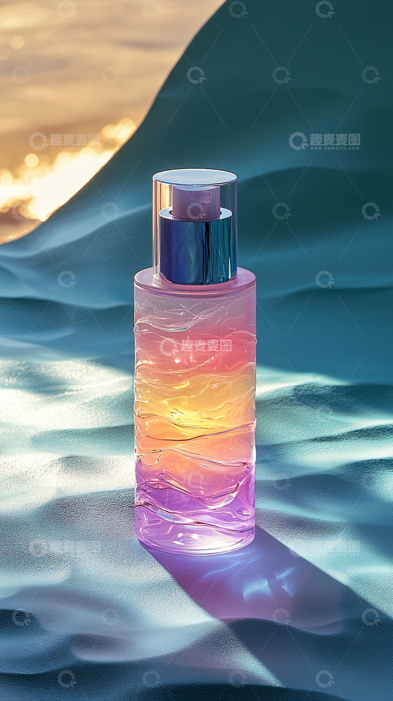 高清大图下载【趣麦麦图】夕阳下渐变色护肤品瓶子