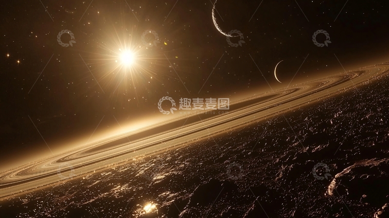 高清大图下载【趣麦麦图】金色星球环绕恒星