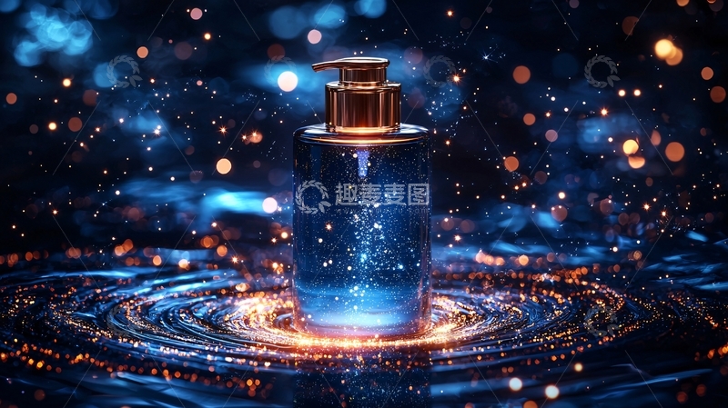 高清大图下载【趣麦麦图】蓝色星空下的透明精华瓶