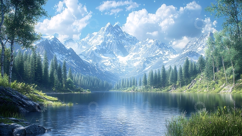 高清大图下载【趣麦麦图】雪山湖泊森林风景