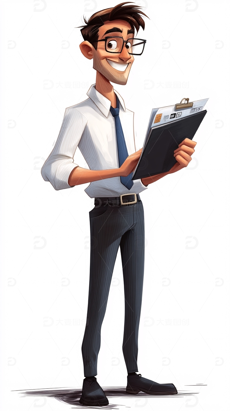 高清大图下载【趣麦麦图】微笑的卡通商务男士