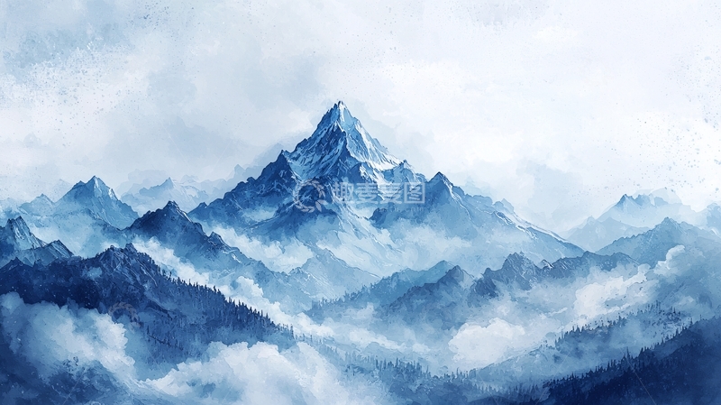 高清大图下载【趣麦麦图】水墨风雪山