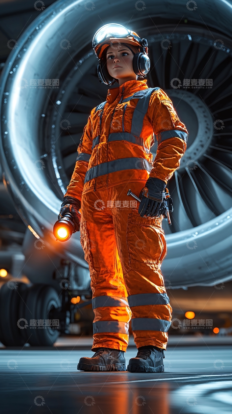 高清大图下载【趣麦麦图】飞机发动机女工程师