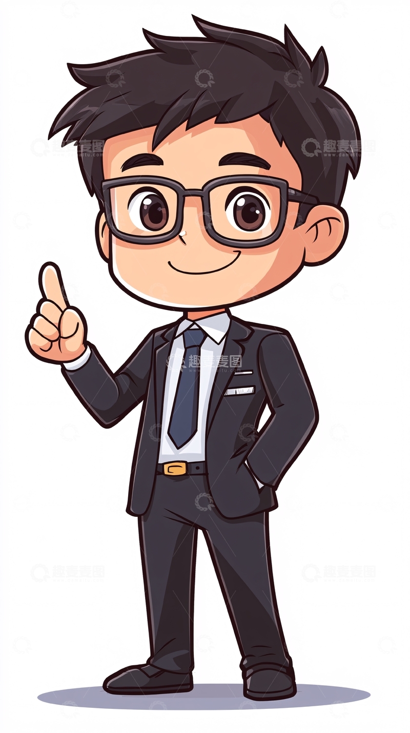 高清大图下载【趣麦麦图】戴眼镜西装卡通男孩