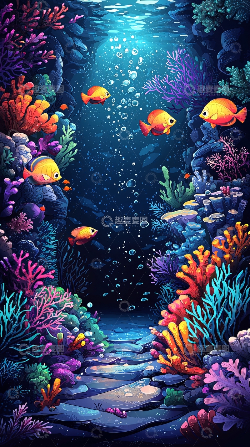高清大图下载【趣麦麦图】水下珊瑚礁和鱼群