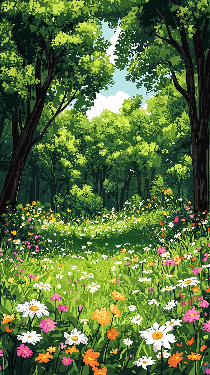 森林中的鲜花草地
