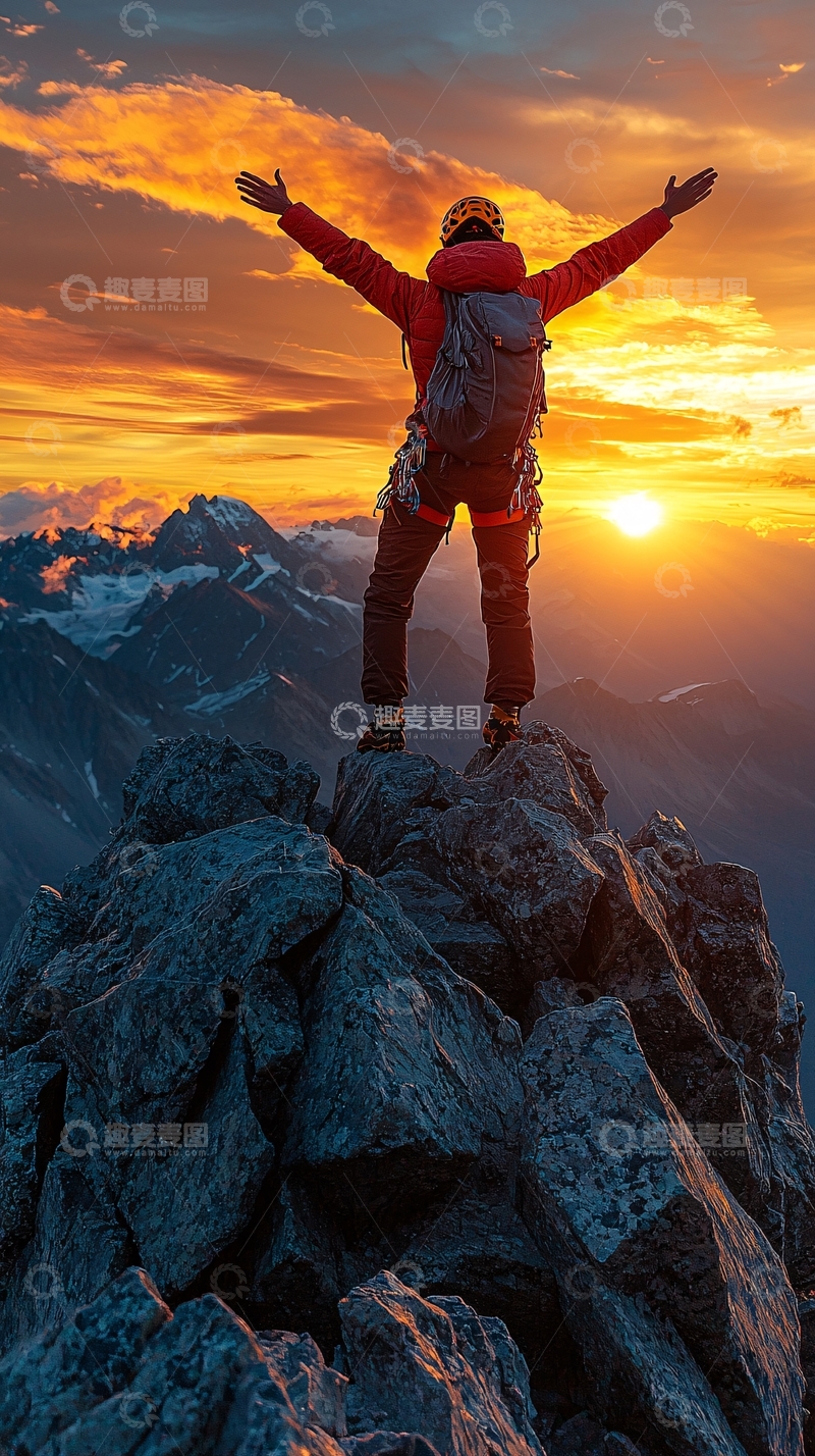 高清大图下载【趣麦麦图】山顶庆祝胜利的人