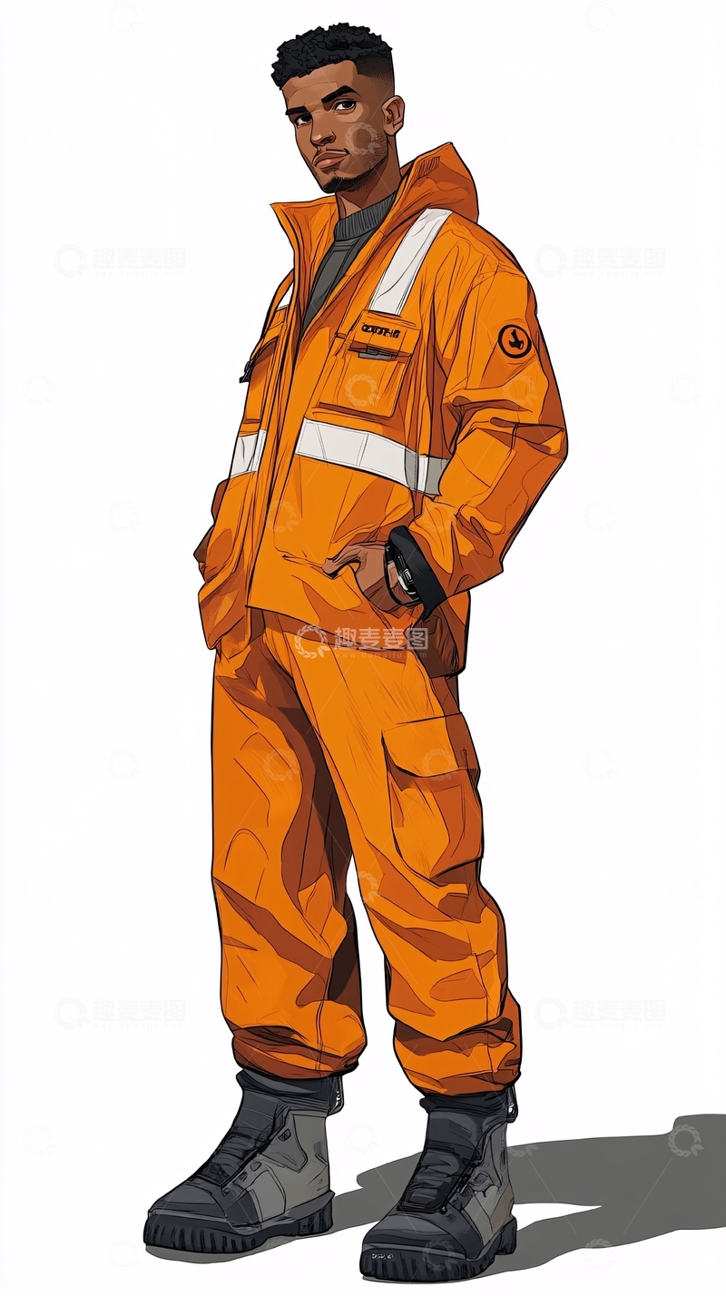 高清大图下载【趣麦麦图】穿着橘色工作服的男子