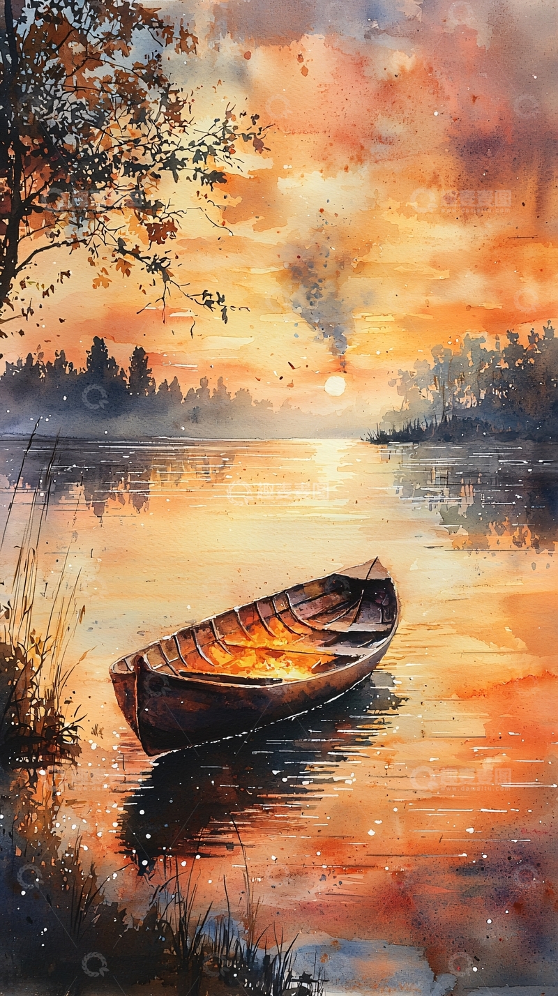 高清大图下载【趣麦麦图】湖上宁静的日落