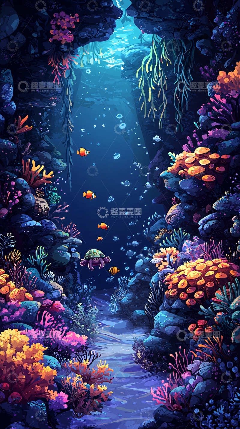 高清大图下载【趣麦麦图】深海珊瑚礁与生物