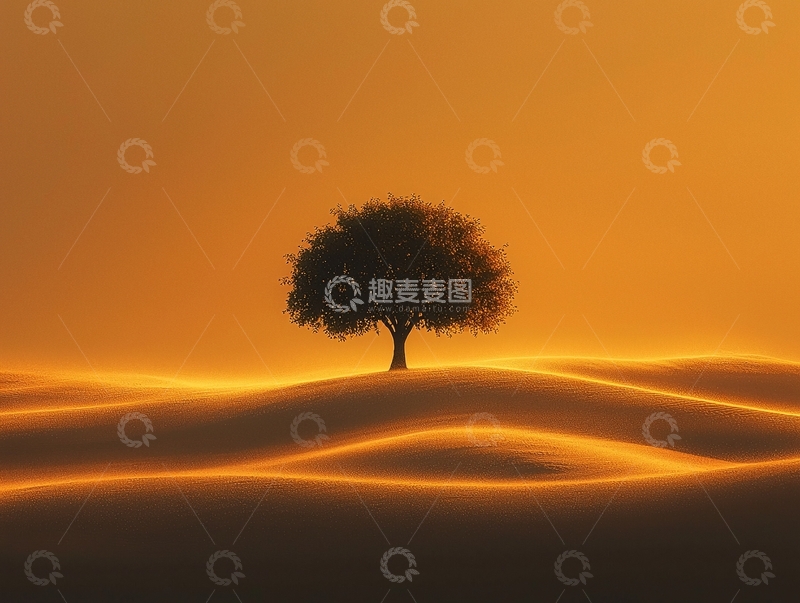 高清大图下载【趣麦麦图】金色沙漠中的孤独树