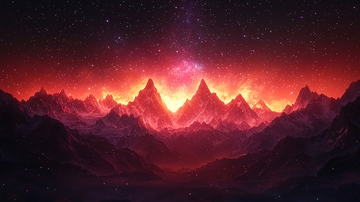 燃烧的红色山脉星空