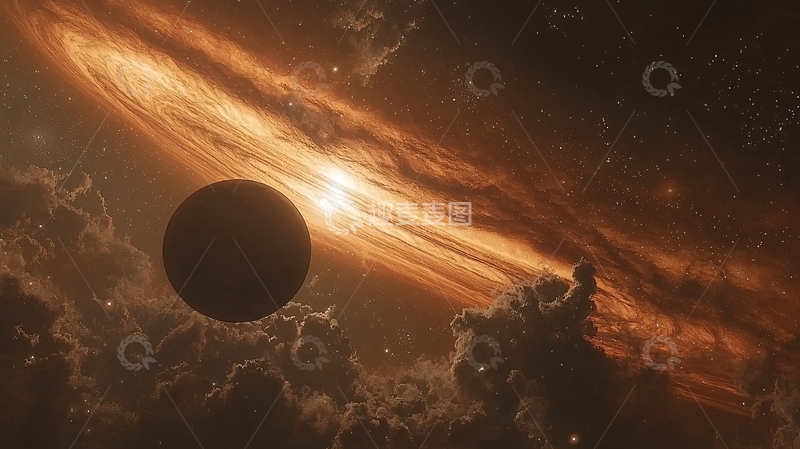 高清大图下载【趣麦麦图】行星环绕着橙色星云