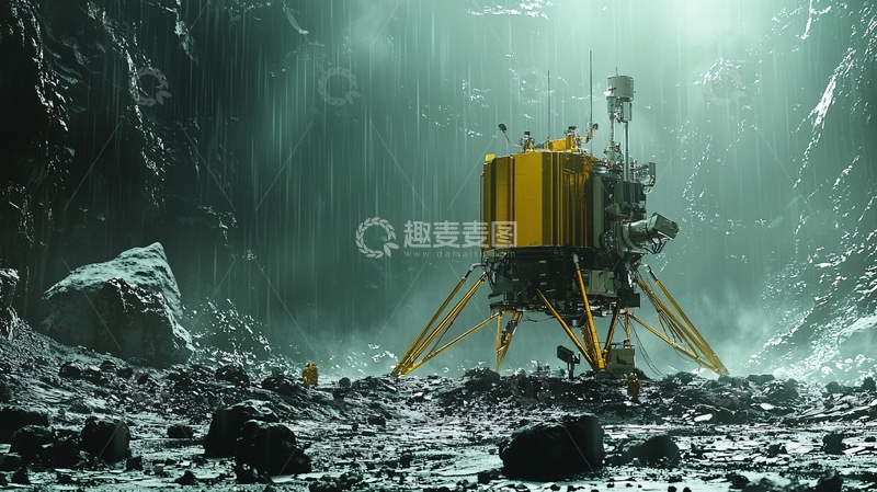 高清大图下载【趣麦麦图】月球探测器着陆于月球峡谷