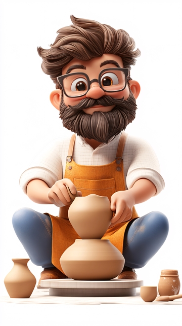 手绘卡通陶艺家