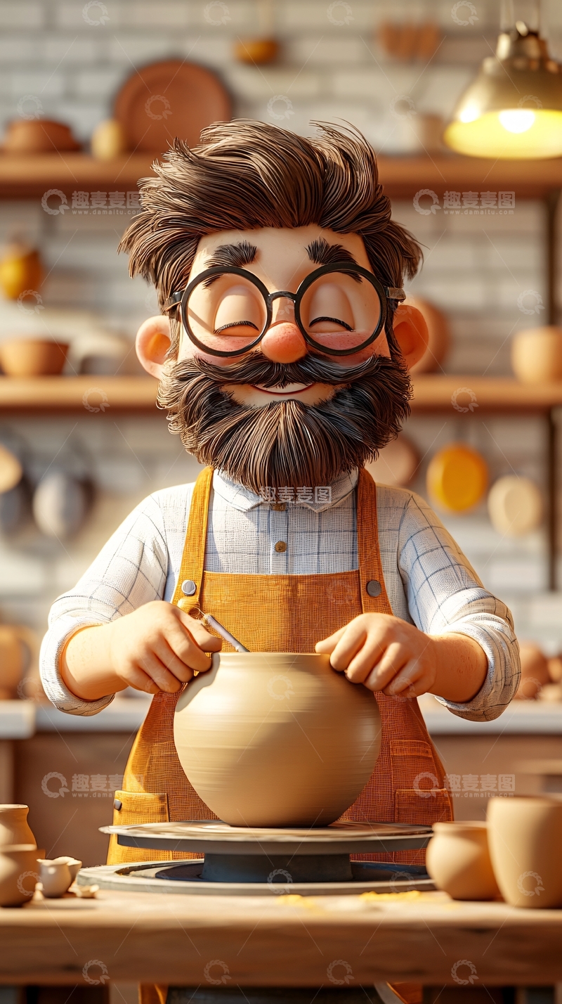 高清大图下载【趣麦麦图】快乐陶艺家