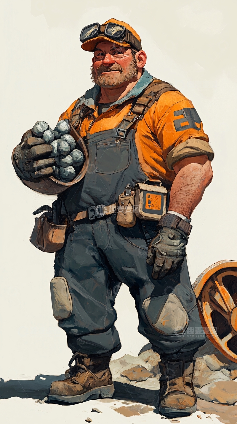 高清大图下载【趣麦麦图】强壮的工人拿着金属球