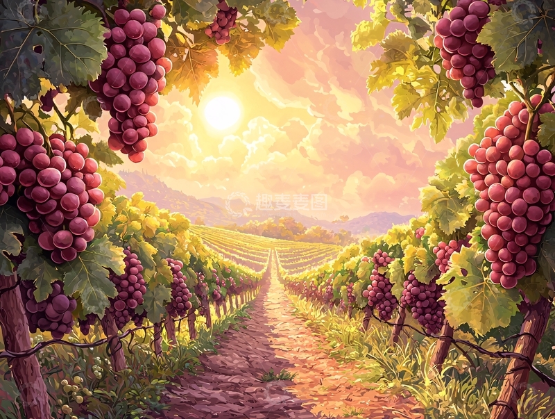 高清大图下载【趣麦麦图】葡萄园阳光灿烂的景象