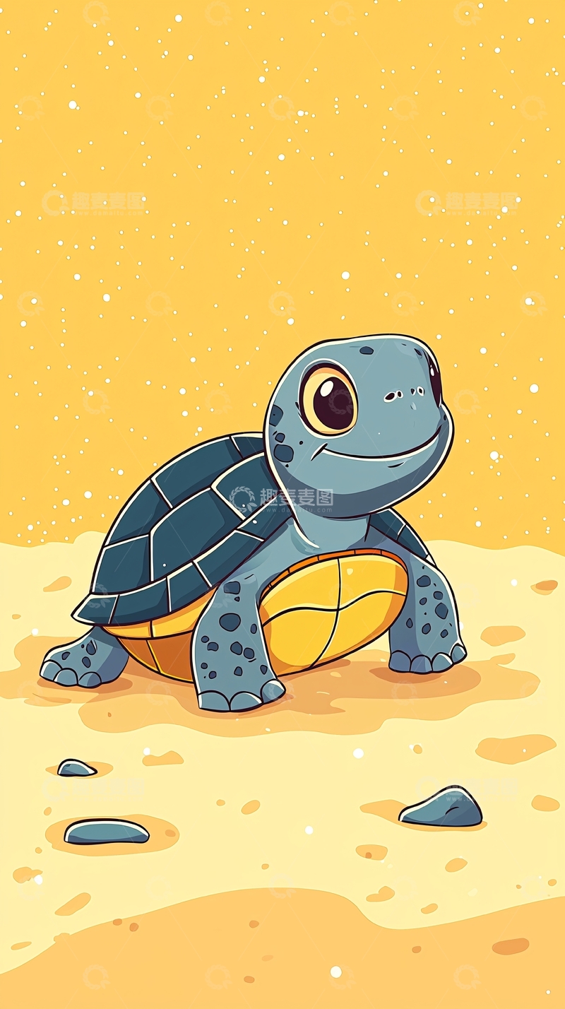 高清大图下载【趣麦麦图】卡通小海龟在沙滩上