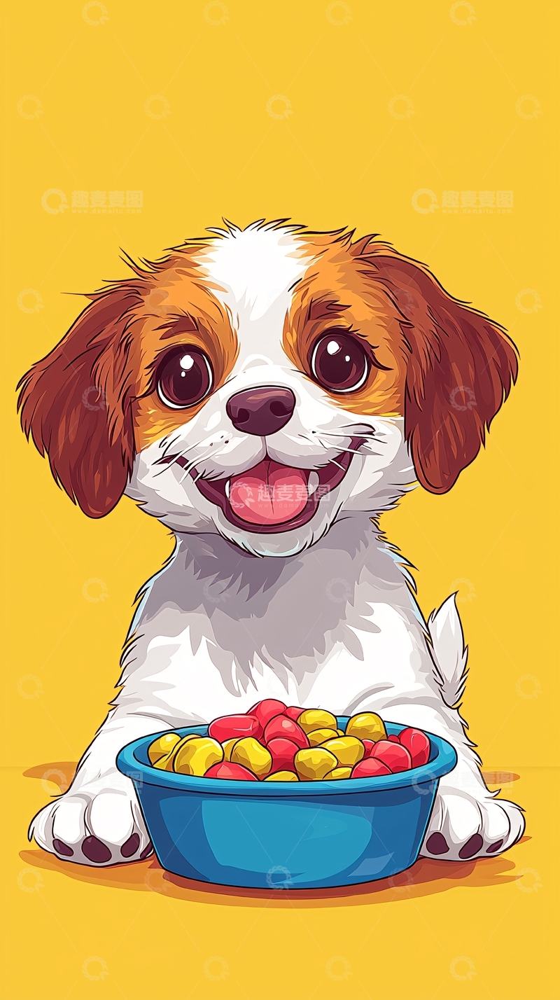 高清大图下载【趣麦麦图】可爱卡通小狗吃食