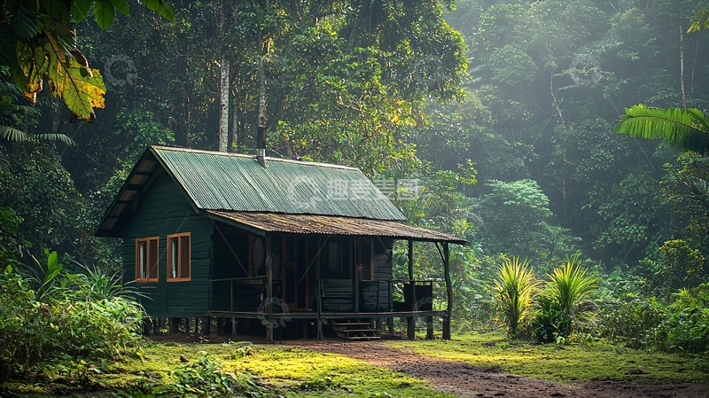 高清大图下载【趣麦麦图】雨林深处的小木屋