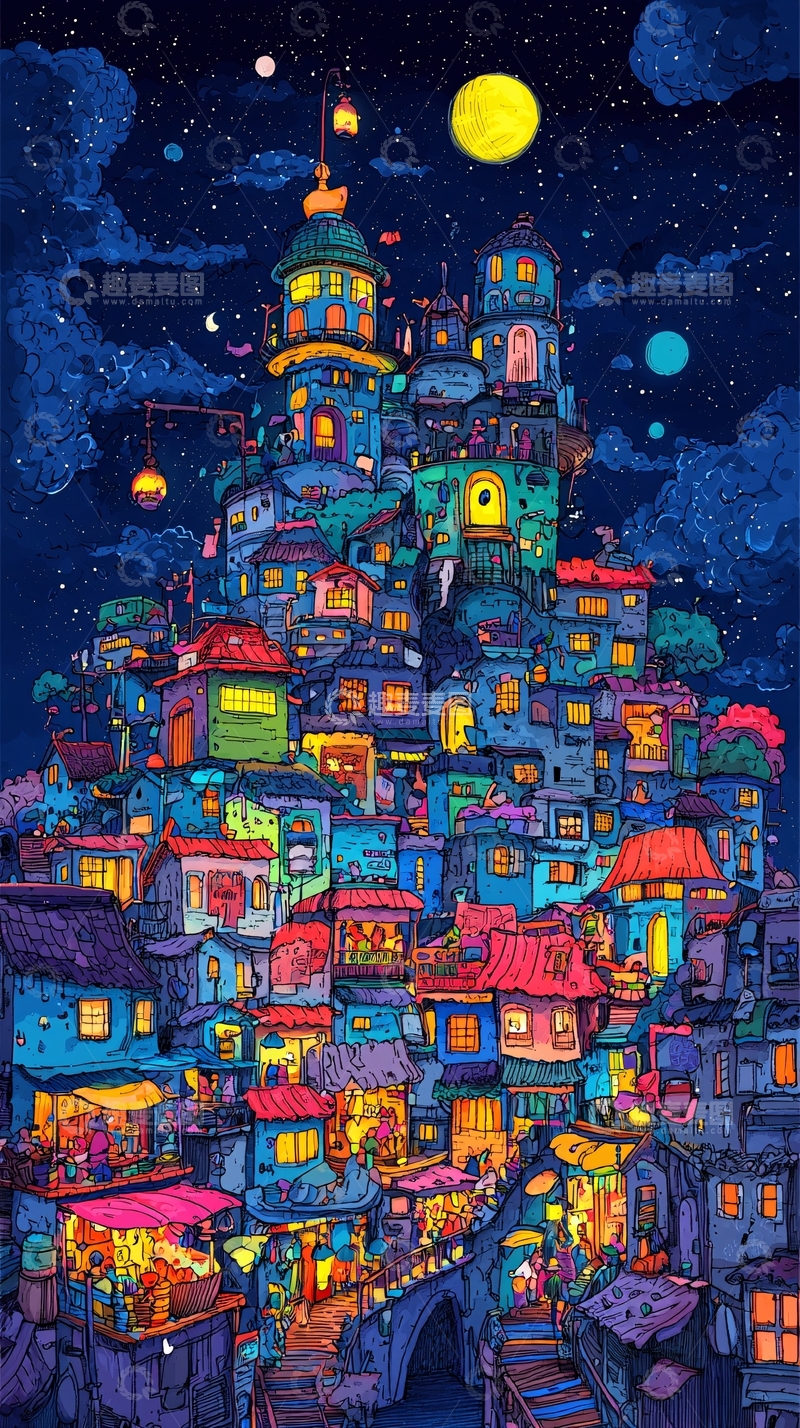 高清大图下载【趣麦麦图】色彩斑斓的奇幻城市