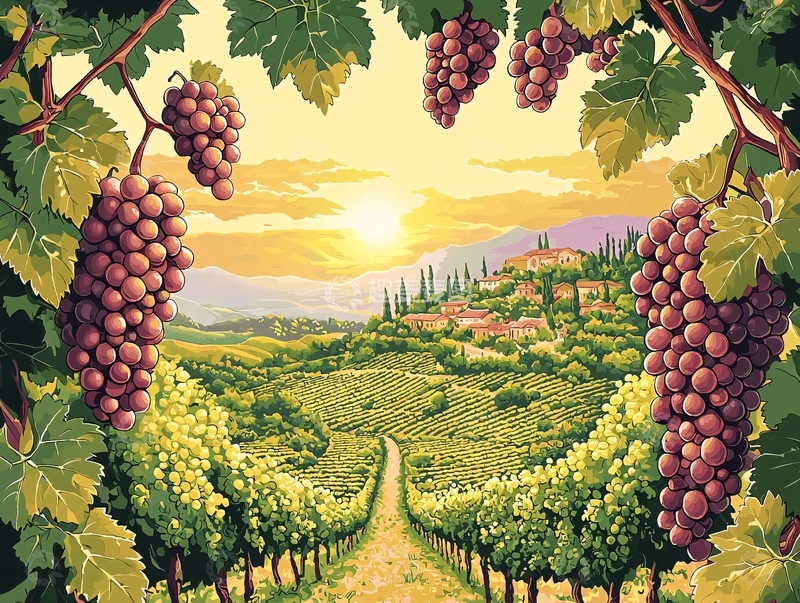 高清大图下载【趣麦麦图】葡萄园日落风景