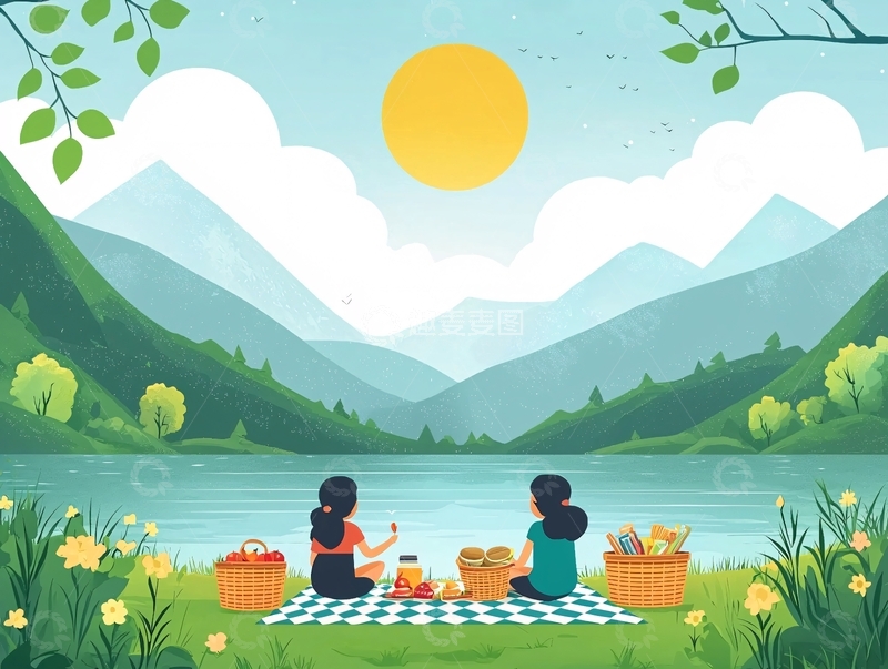 高清大图下载【趣麦麦图】湖边野餐的女孩们