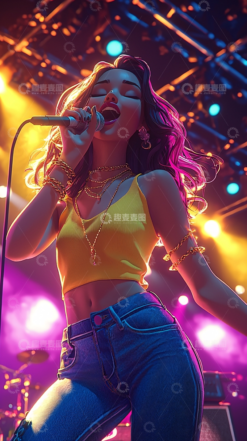 高清大图下载【趣麦麦图】舞台上唱歌的年轻女性