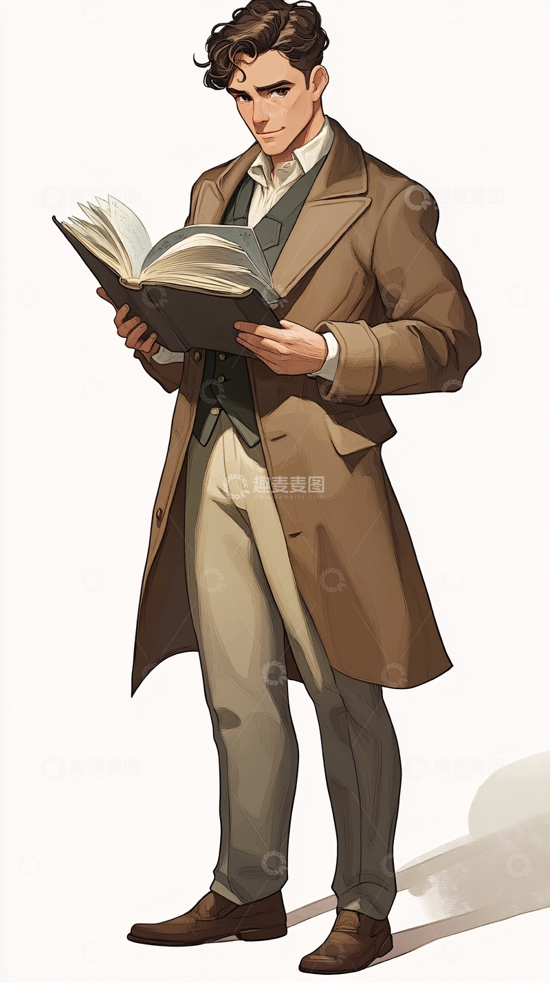 高清大图下载【趣麦麦图】阅读书籍的复古绅士