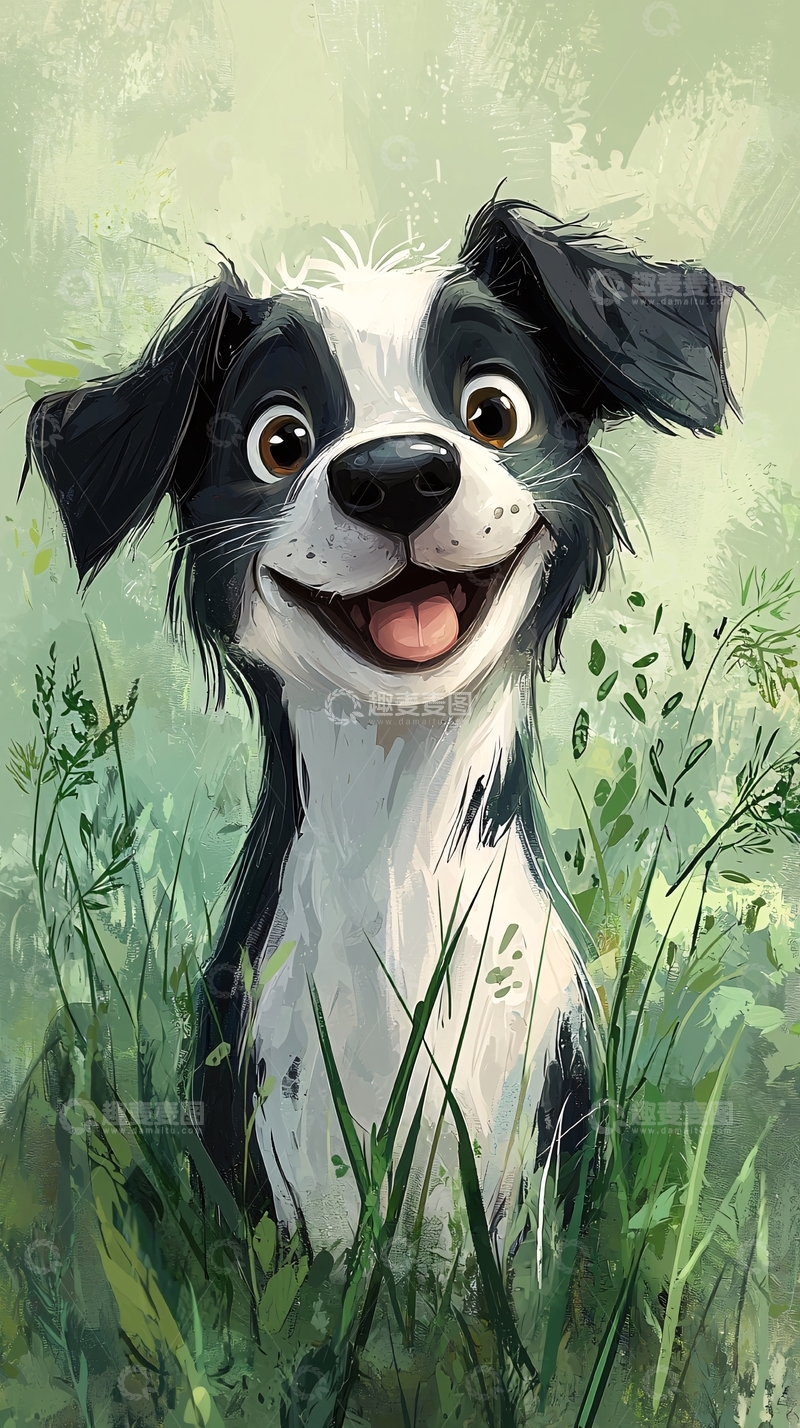 高清大图下载【趣麦麦图】快乐小狗在草丛中