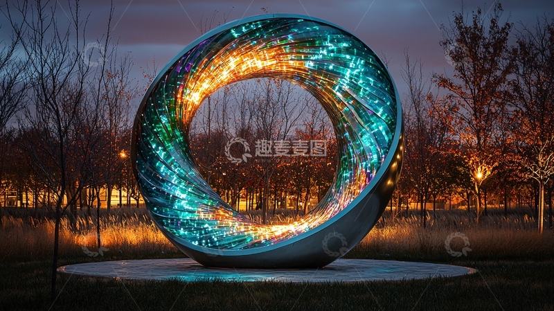 高清大图下载【趣麦麦图】夜晚灯光环形雕塑