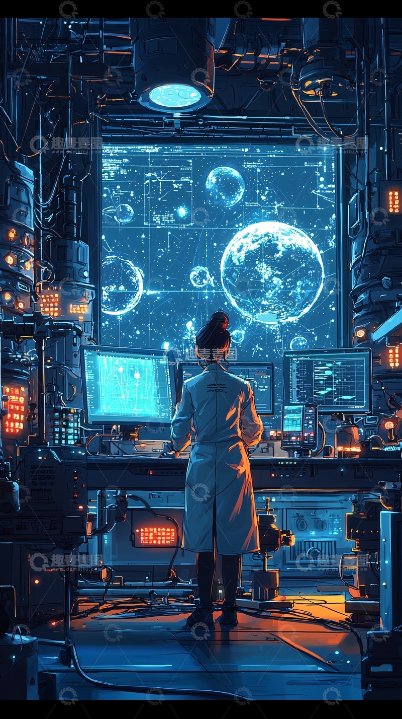 高清大图下载【趣麦麦图】科幻实验室女科学家