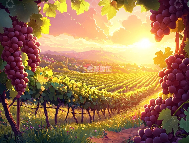 高清大图下载【趣麦麦图】葡萄园日落