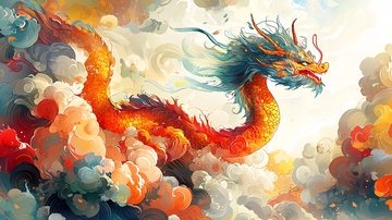彩色祥龙腾云图