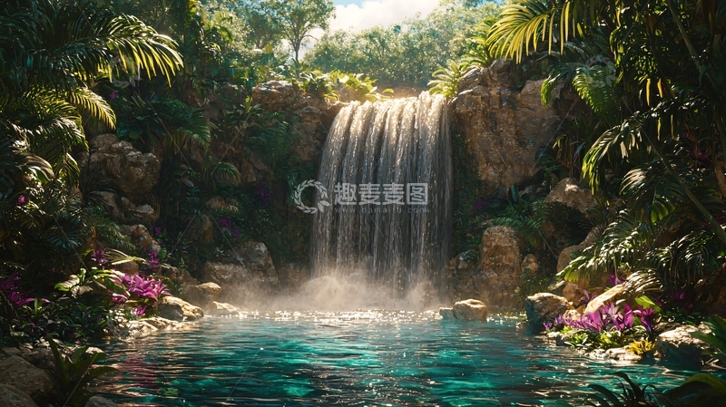 高清大图下载【趣麦麦图】热带雨林瀑布景观