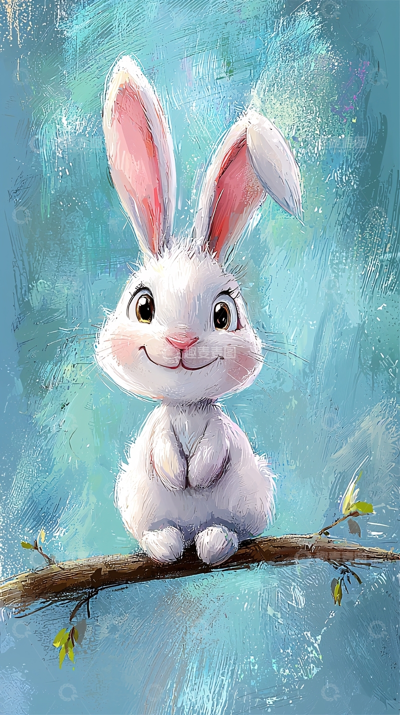 高清大图下载【趣麦麦图】可爱小兔子坐在树枝上