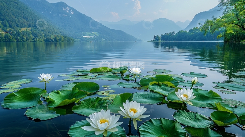 高清大图下载【趣麦麦图】高山湖泊白莲花