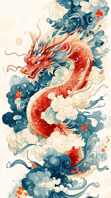 红色盘旋祥龙图案