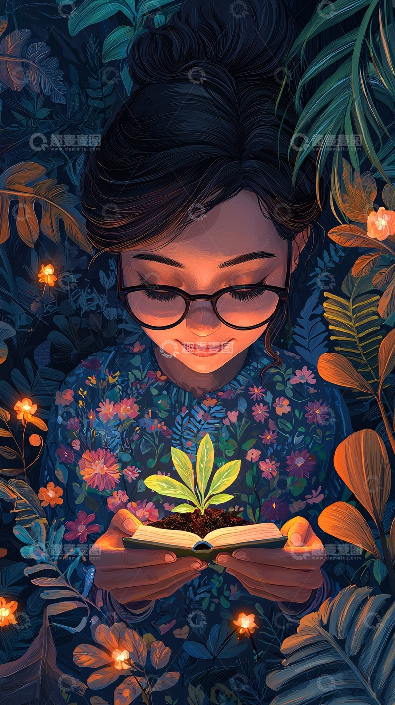 高清大图下载【趣麦麦图】女孩在森林中读书