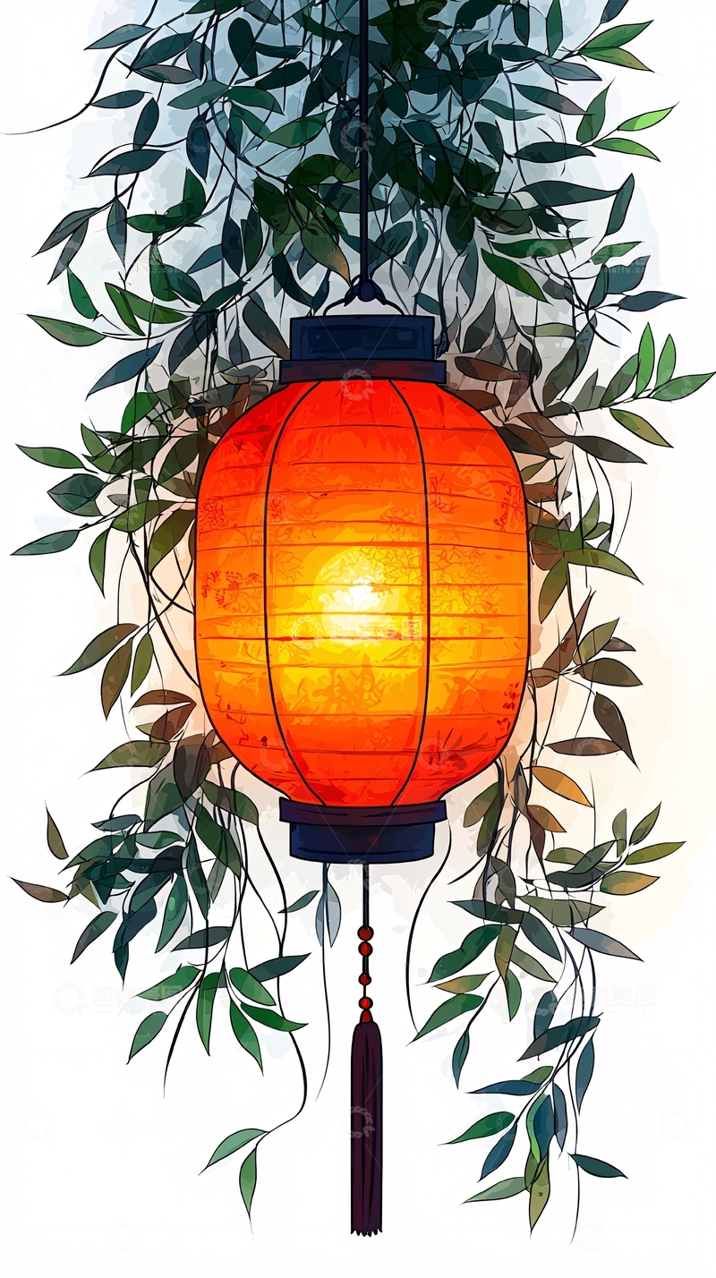 高清大图下载【趣麦麦图】悬挂的红灯笼和绿植