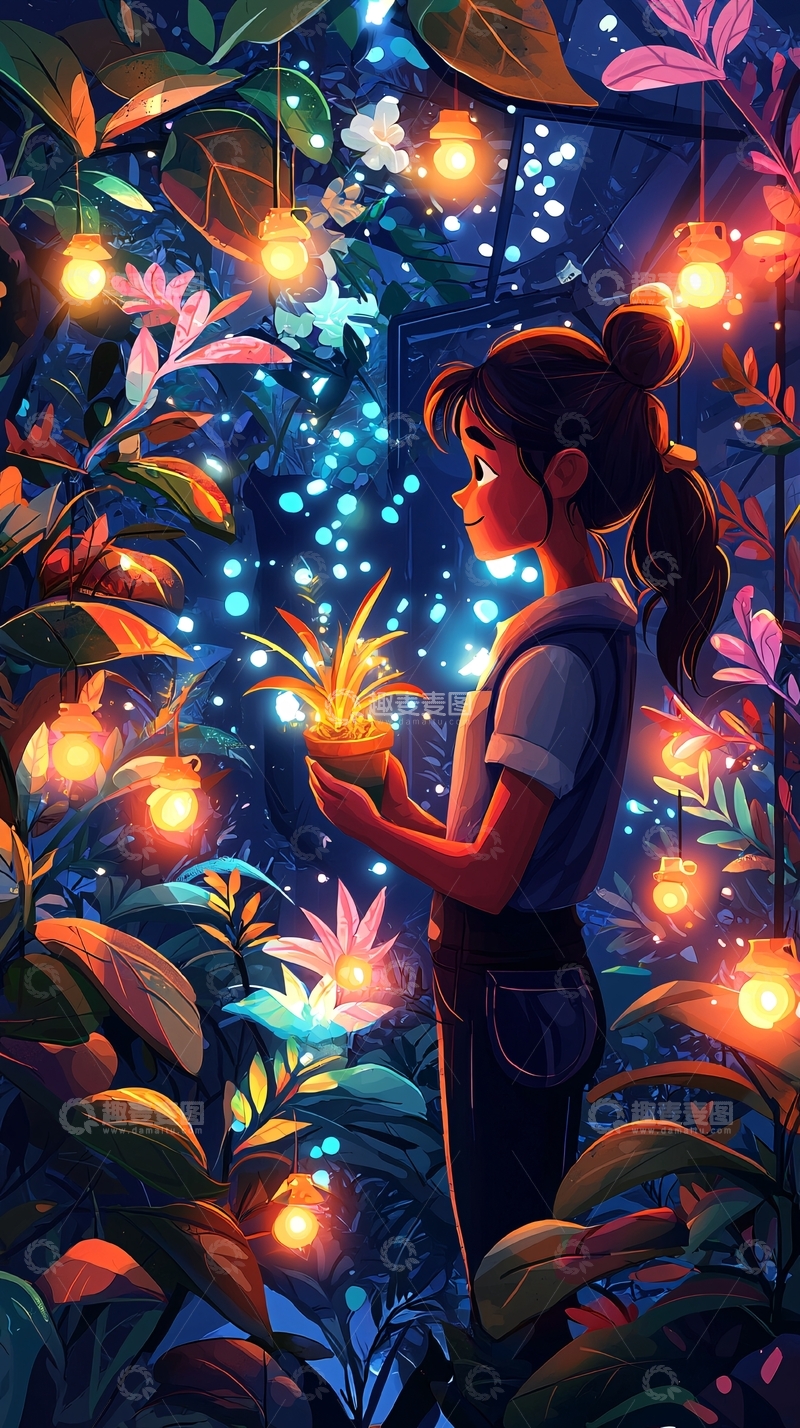 高清大图下载【趣麦麦图】花园中女孩手捧植物